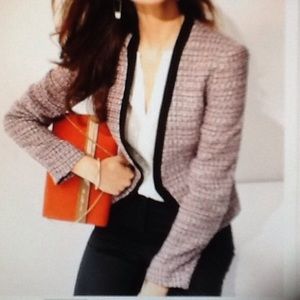 2 / H&M pink tweed open blazer with black trim